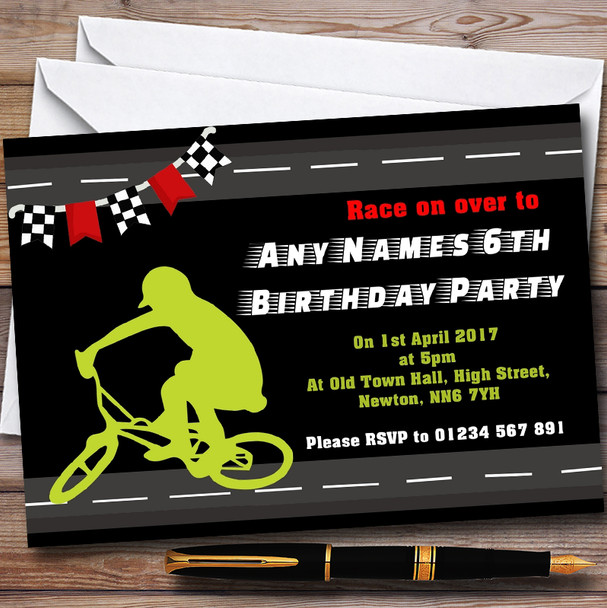 Green BMX Bike Personalised Children's Party Invitations