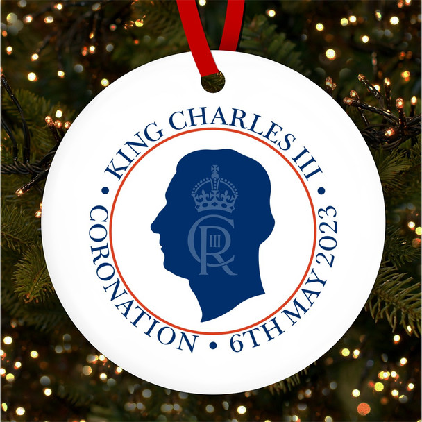 FREE WITH ORDERS OVER £20! - Silhouette Profile King Charles III Coronation Souvenir Round Hanging Ornament