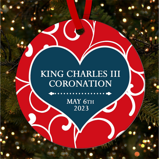 FREE WITH ORDERS OVER £20! - Swirls Heart King Charles III Coronation Souvenir Round Hanging Ornament
