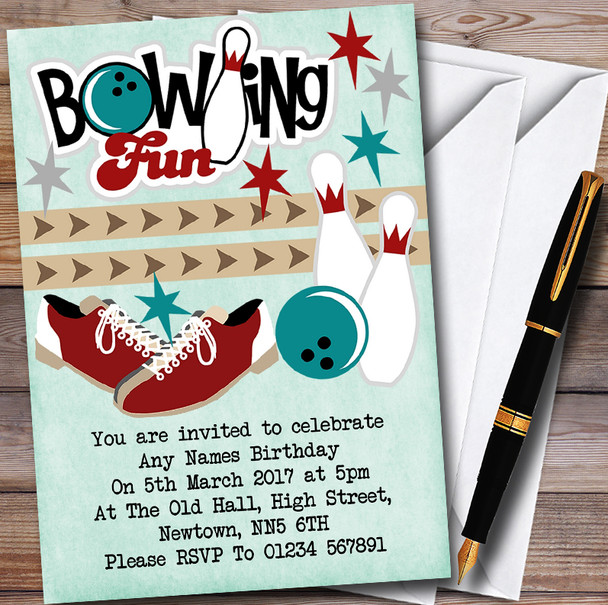 Green Bowling Fun Personalised Childrens Party Invitations