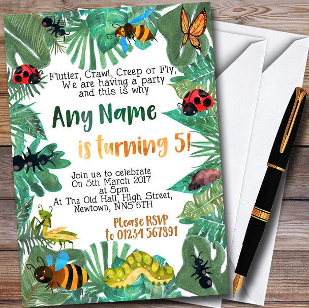 Leaves Bugs And Insects Personalised Childrens Party Invitations