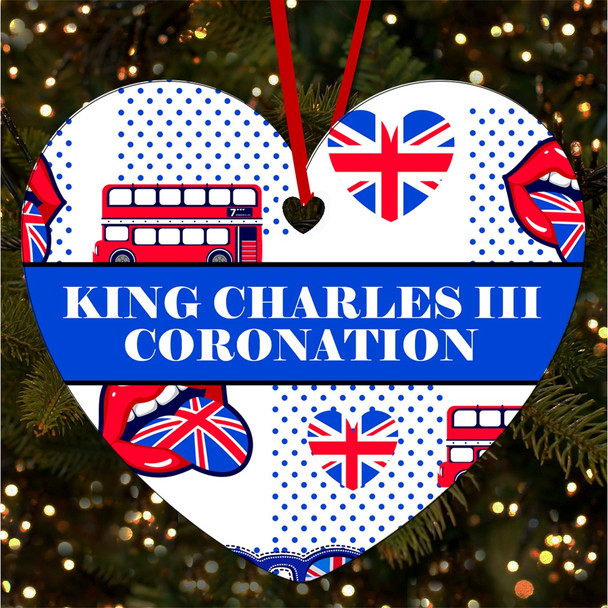 FREE WITH ORDERS OVER £20! - London Retro King Charles III Coronation Souvenir Heart Hanging Ornament