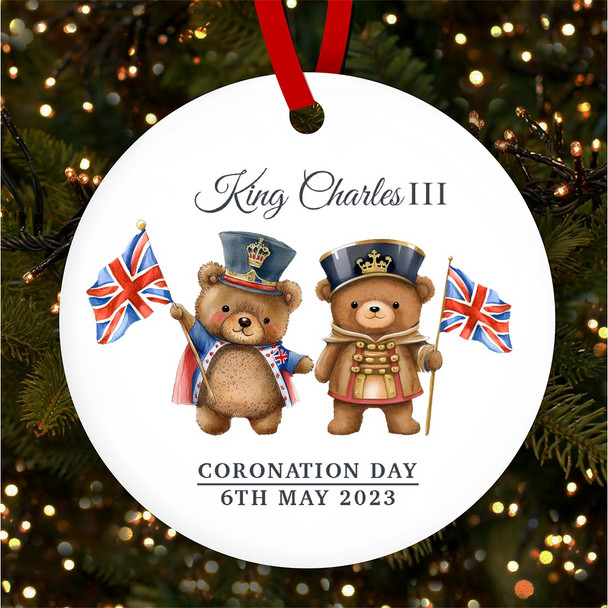 FREE WITH ORDERS OVER £20! - Teddy Bears Guards King Charles III Coronation Souvenir Round Hanging Ornament
