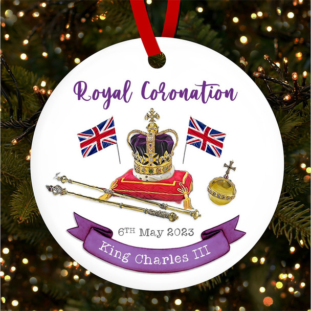 FREE WITH ORDERS OVER £20! - Crown Jewels King Charles III Coronation Souvenir Round Hanging Ornament