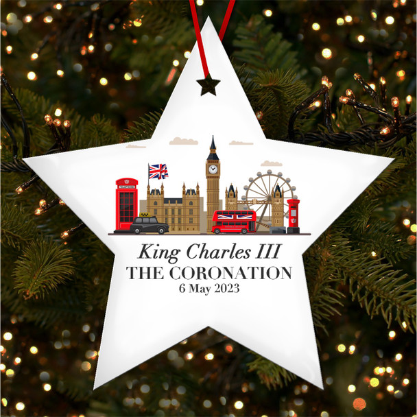 FREE WITH ORDERS OVER £20! - London Landscape King Charles III Coronation Souvenir Star Hanging Ornament