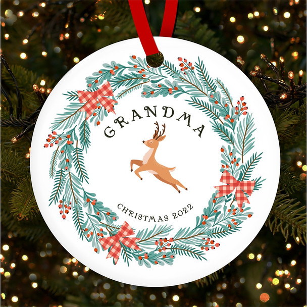 FREE WITH ORDERS OVER £20! - Grandma Reindeer Winter Wreath Personalised Christmas Tree Ornament Decoration