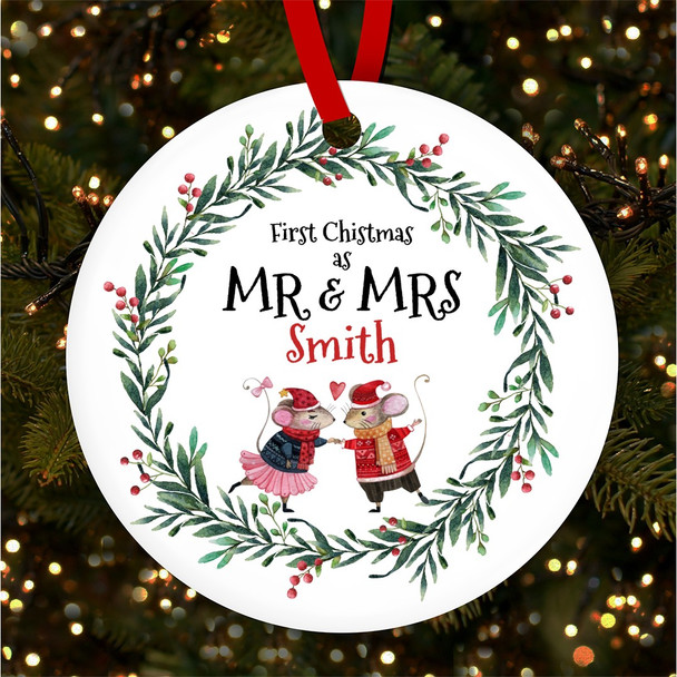 FREE WITH ORDERS OVER £20! - Mr and Mrs Couple Mice Wreath Personalised Christmas Tree Ornament Decoration