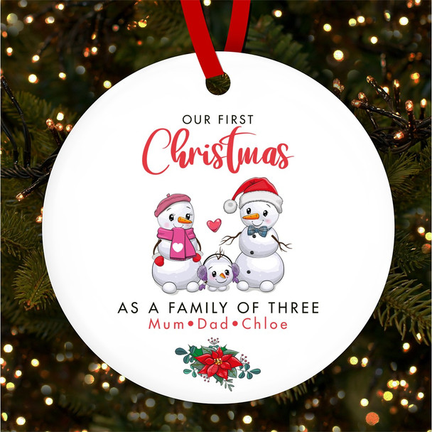 FREE WITH ORDERS OVER £20! - Our First As A Family Snowmen Personalised Christmas Tree Ornament Decoration