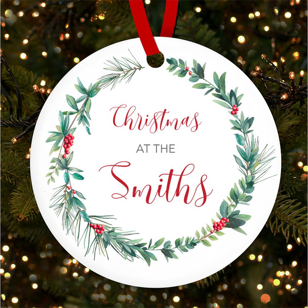 FREE WITH ORDERS OVER £20! - At The Family Name Wreath Round Personalised Christmas Tree Ornament Decoration