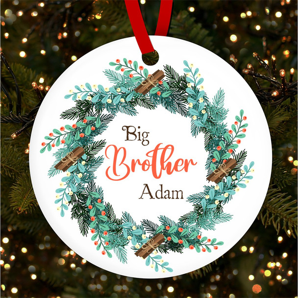 FREE WITH ORDERS OVER £20! - Big Brother Winter Floral Wreath Personalised Christmas Tree Ornament Decoration