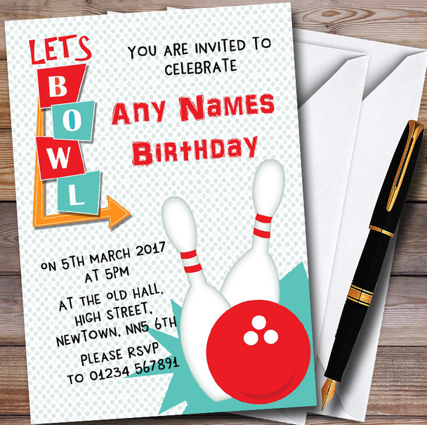 Retro Bowling Personalised Childrens Party Invitations