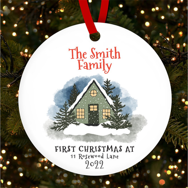 FREE WITH ORDERS OVER £20! - First At Snowy House Address Personalised Christmas Tree Ornament Decoration