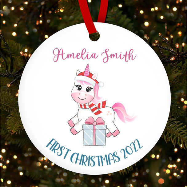 FREE WITH ORDERS OVER £20! - First Daughter Pink Cute Unicorn Personalised Christmas Tree Ornament Decoration