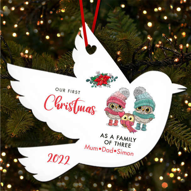 FREE WITH ORDERS OVER £20! - First As A Family Owls Robin Personalised Christmas Tree Ornament Decoration