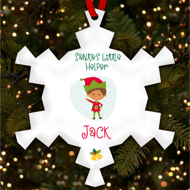 FREE WITH ORDERS OVER £20! - Dark Skin Boy Elf Snowflakes Personalised Christmas Tree Ornament Decoration