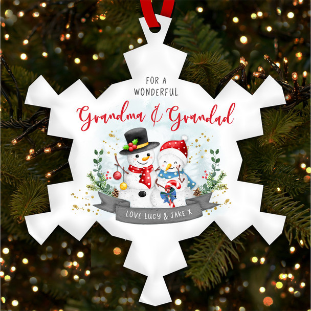 FREE WITH ORDERS OVER £20! - Grandparents Snowman Couple Personalised Christmas Tree Ornament Decoration