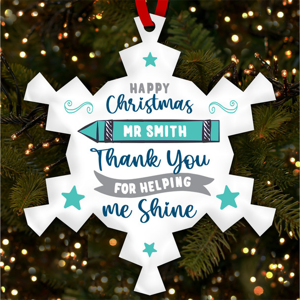 FREE WITH ORDERS OVER £20! - Thank You Teacher Pencil Text Personalised Christmas Tree Ornament Decoration