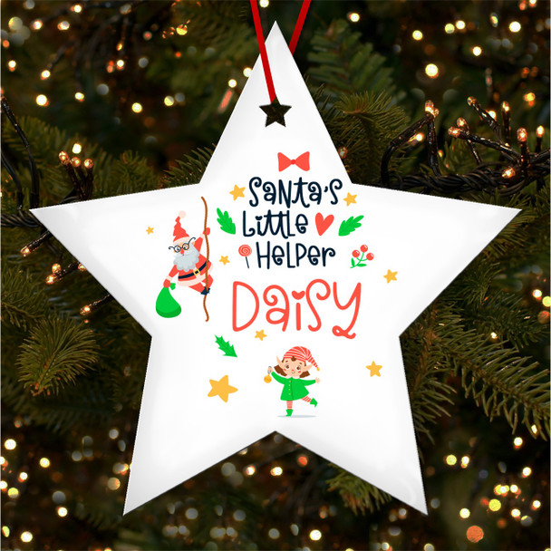 FREE WITH ORDERS OVER £20! - Girl Elf Santa Any Name Star Personalised Christmas Tree Ornament Decoration