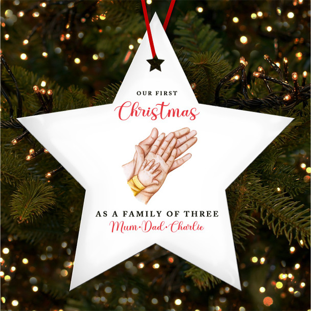 FREE WITH ORDERS OVER £20! - Our First As Family of 3 Star Personalised Christmas Tree Ornament Decoration