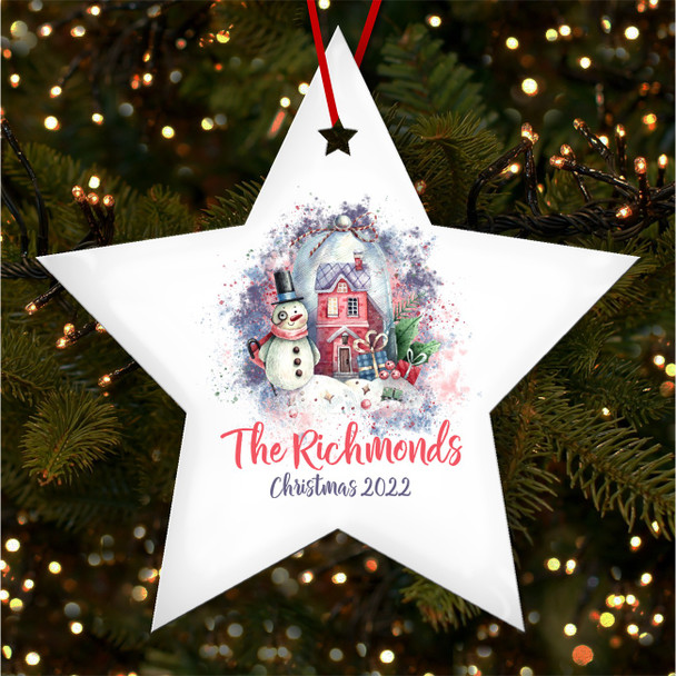 FREE WITH ORDERS OVER £20! - Snow Globe Snowman Family Star Personalised Christmas Tree Ornament Decoration