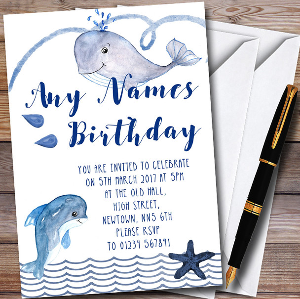 Whale and Dolphin Nautical Sea Personalised Children's Party Invitations