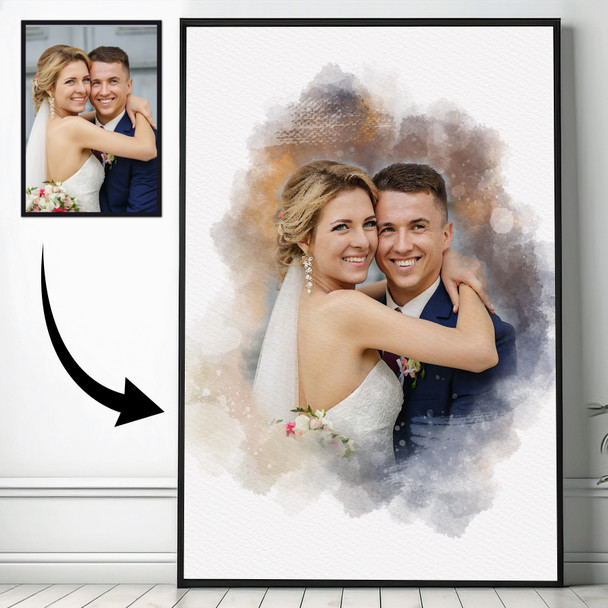 Custom Watercolour Couple Portrait, Personalised Photo Gift Anniversary Wedding Keepsake