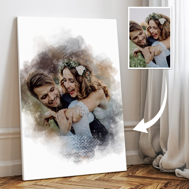 Personalised Watercolour Portrait From Photo, Custom Anniversary Gift, Framed Print Canvas