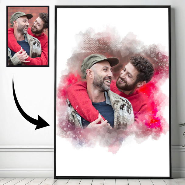 Watercolour Portrait From Photo, Custom Romantic Gift For Couples, Framed Print Canvas Watercolour Portrait From Photo, Custom Romantic Gift For Couples, Framed Print Canvas