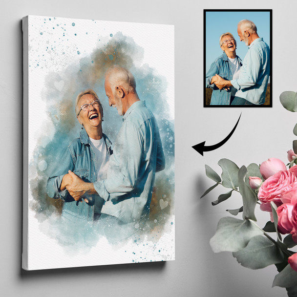 Watercolour Portrait From Photo, Custom Romantic Gift For Couples, Framed Print Canvas Watercolour Portrait From Photo, Custom Romantic Gift For Couples, Framed Print Canvas