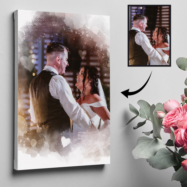 Watercolour Portrait From Photo, Custom Romantic Gift For Couples, Framed Print Canvas Watercolour Portrait From Photo, Custom Romantic Gift For Couples, Framed Print Canvas