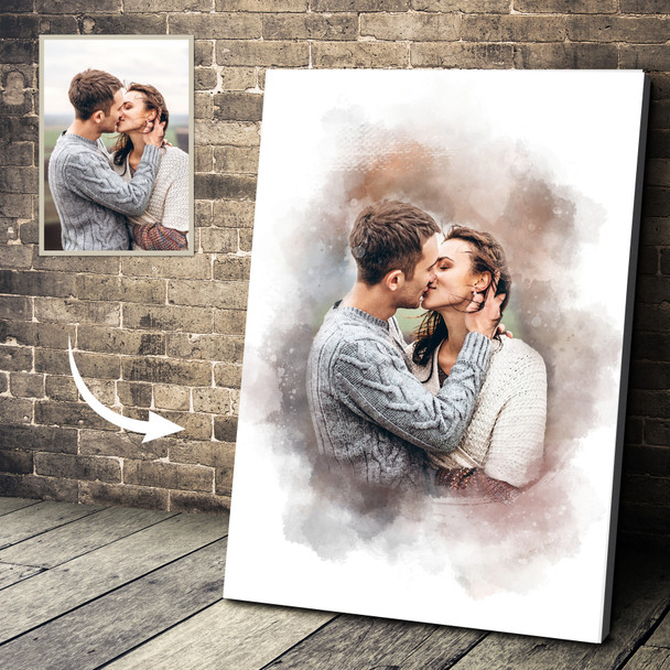 Watercolour Portrait From Photo, Custom Romantic Gift For Couples, Framed Print Canvas Watercolour Portrait From Photo, Custom Romantic Gift For Couples, Framed Print Canvas