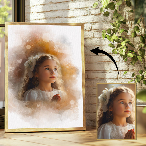 Personalised Holy Communion Watercolour Portrait From Your Photo Custom Gift, Print Or Canvas