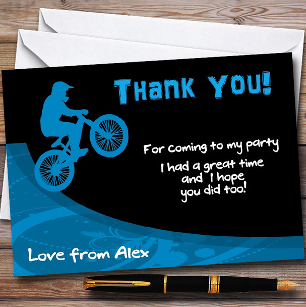 Blue BMX Bike Personalised Party Thank You Cards