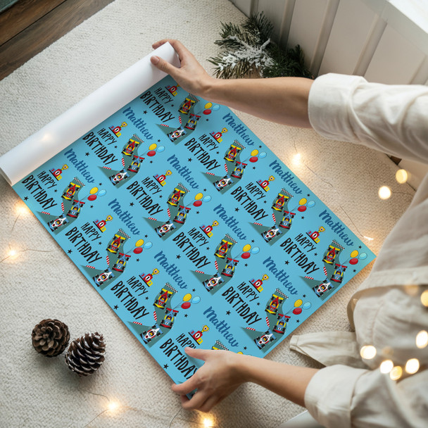 Personalised Wrapping Paper Kids Birthday Racing Cars For Boys Custom Gift-Wrap