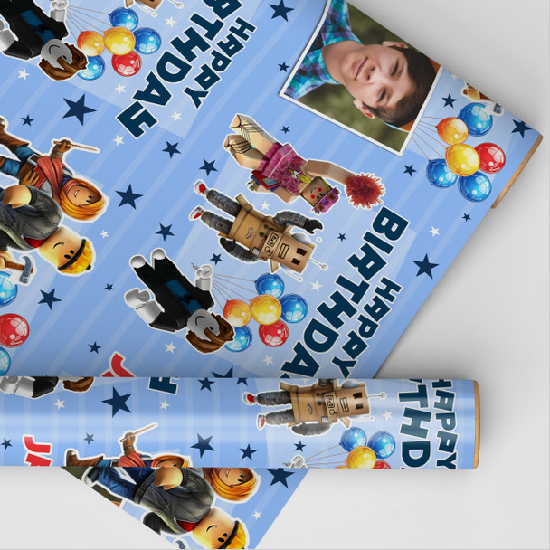Personalised Wrapping Paper Kids Birthday Roblox Photo Boys Custom Gift Wrap