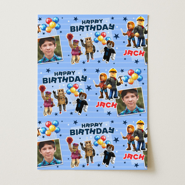 Personalised Wrapping Paper Kids Birthday Roblox Photo Boys Custom Gift Wrap