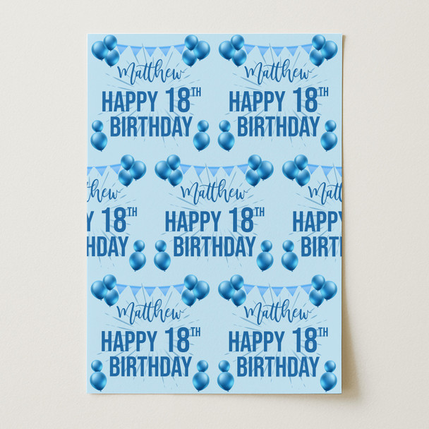 Personalised Wrapping Paper 18th Birthday Blue Boys Custom Gift Wrap Personalised Wrapping Paper 18th Birthday Blue Boys Custom Gift Wrap