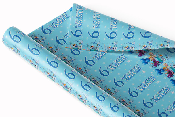 Personalised Wrapping Paper Kids Birthday Dark Blue Frozen Custom Gift Wrap