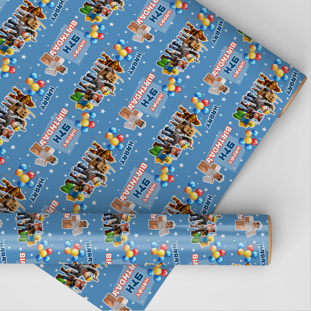 Personalised Wrapping Paper Kids Birthday Dark Blue Roblox Custom Gift Wrap