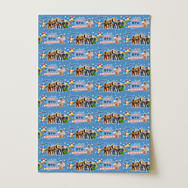 Personalised Wrapping Paper Kids Birthday Dark Blue Roblox Custom Gift Wrap