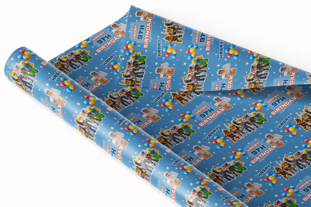 Personalised Wrapping Paper Kids Birthday Dark Blue Roblox Custom Gift Wrap