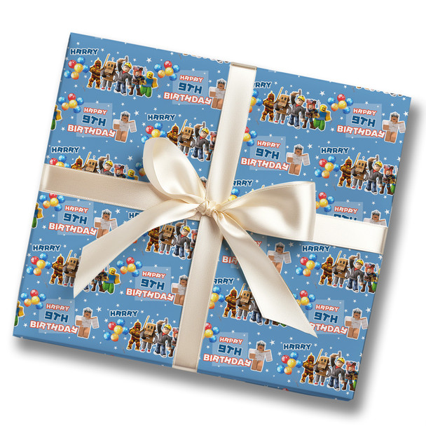 Personalised Wrapping Paper Kids Birthday Dark Blue Roblox Custom Gift Wrap