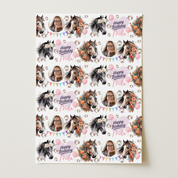 Personalised Wrapping Paper Kids Birthday Horses Photo Girls Custom Gift Wrap Personalised Wrapping Paper Kids Birthday Horses Photo Girls Custom Gift Wrap