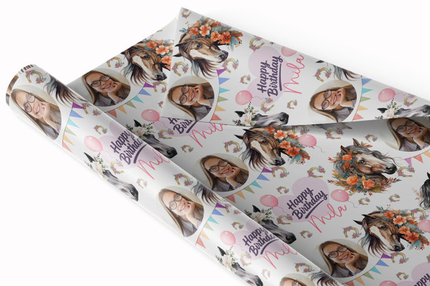 Personalised Wrapping Paper Kids Birthday Horses Photo Girls Custom Gift Wrap Personalised Wrapping Paper Kids Birthday Horses Photo Girls Custom Gift Wrap