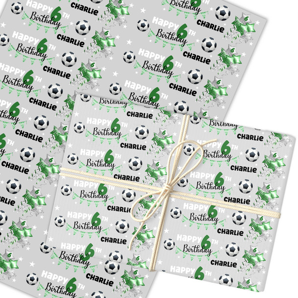 Personalised Wrapping Paper Birthday Football Grey Photo Boys Custom Gift Wrap