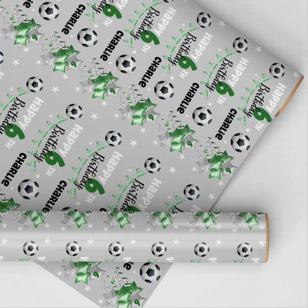Personalised Wrapping Paper Birthday Football Grey Photo Boys Custom Gift Wrap
