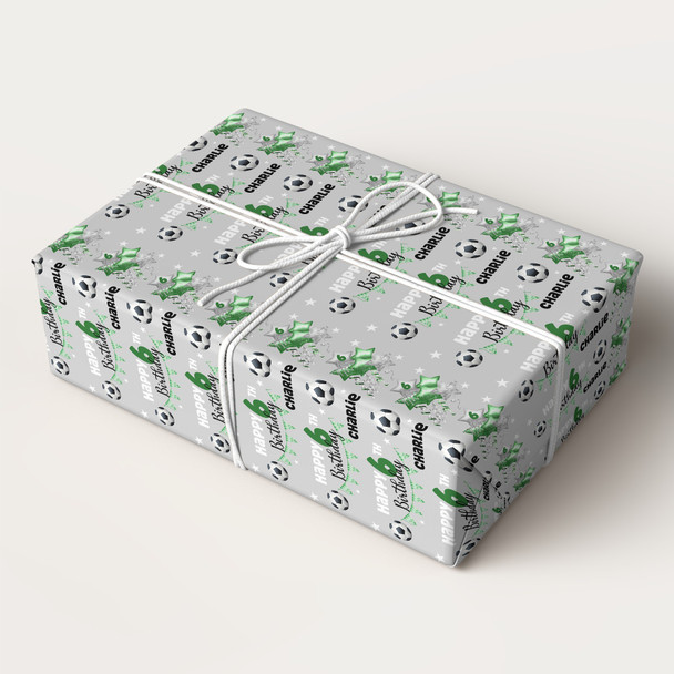 Personalised Wrapping Paper Birthday Football Grey Photo Boys Custom Gift Wrap