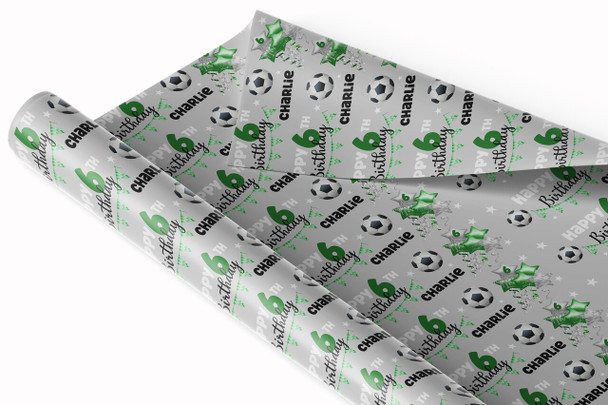 Personalised Wrapping Paper Birthday Football Grey Photo Boys Custom Gift Wrap