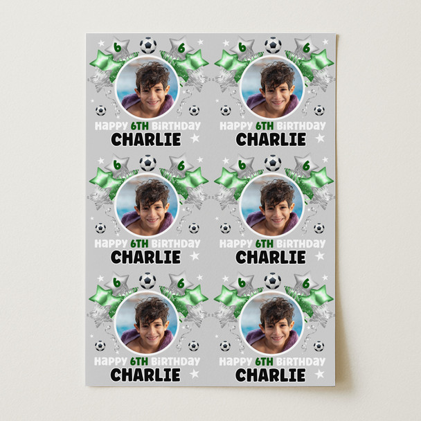 Personalised Wrapping Paper Kids Birthday Football Grey Photo Custom Gift Wrap