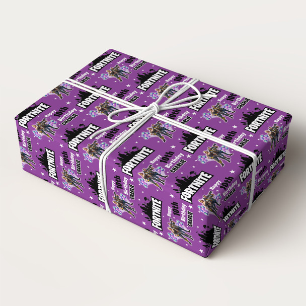 Personalised Wrapping Paper Kids Birthday Fortnite Purple Custom Gift-Wrap